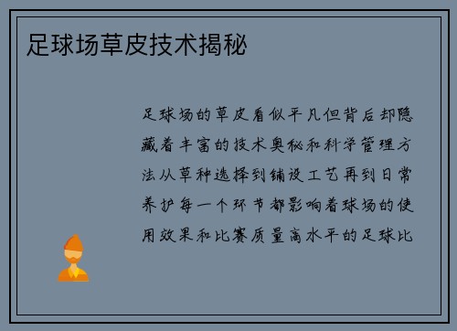 足球场草皮技术揭秘